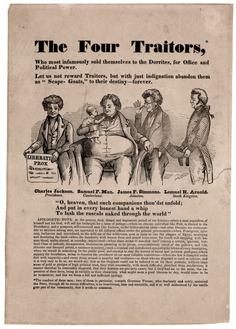 Printed page with a cartoon of four men in suits. There is text above and below this cartoon.