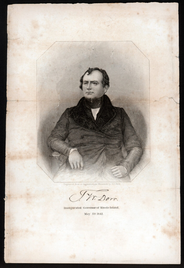 Print of an engraved portrait of Thomas W. Dorr with his signature and the text &quot;Inaugerated Governor of Rhode Island May 31 1842&quot; printed at the bottom.